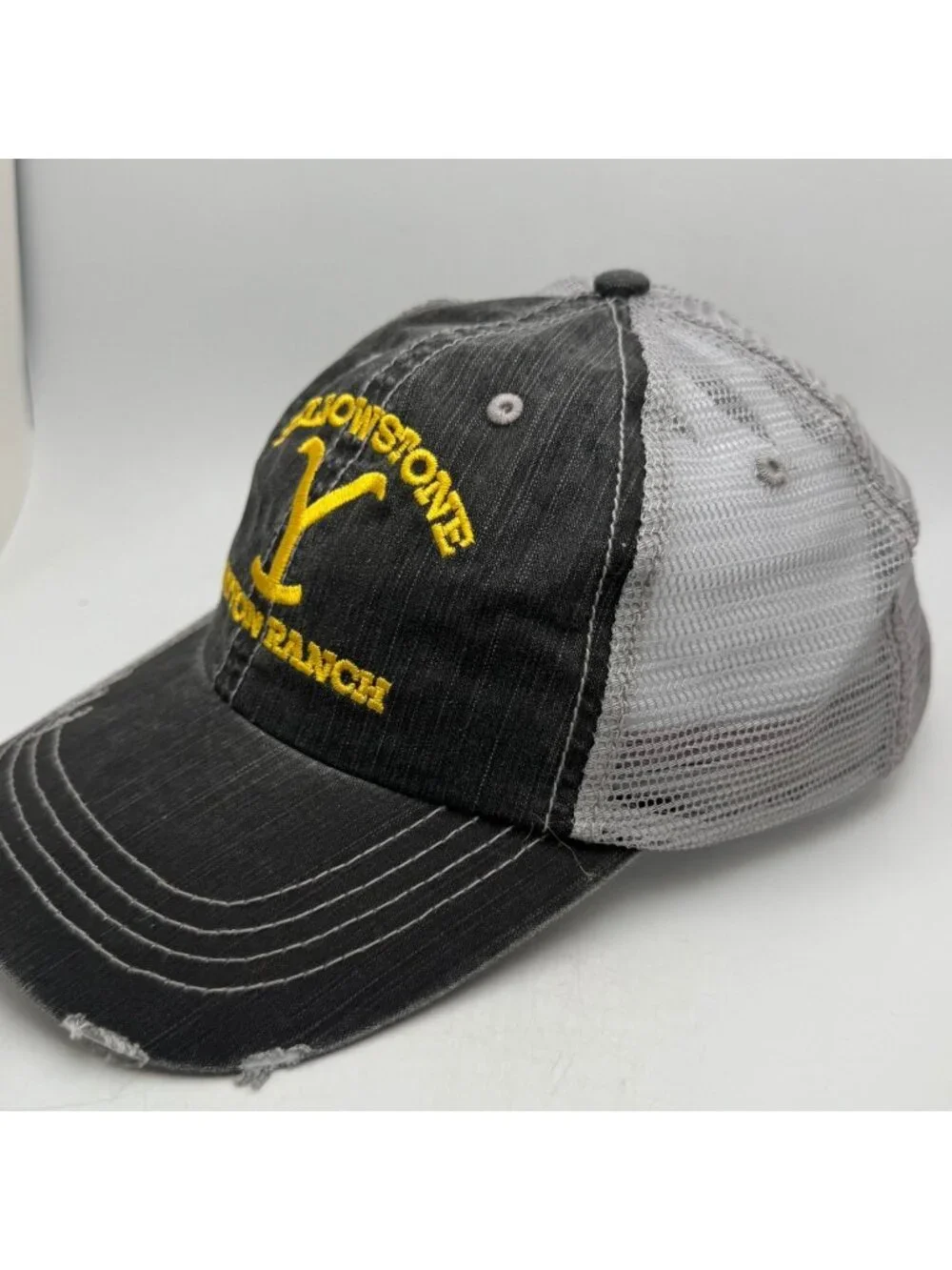 Yellowstone Dutton Ranch Trucker Hat Men's One Size Distressed Black Grey